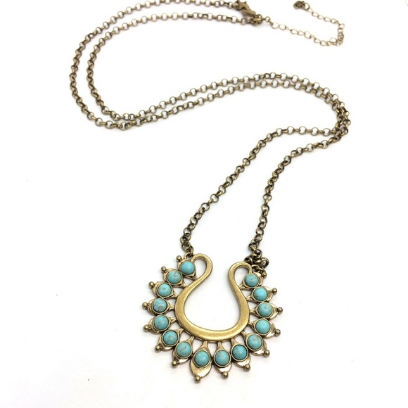 Vintage Jewelry - !!soLD!! PREMIERE DESIGNS LOTUS NECKLACE TURQUOISE BRASS GOLD TONE